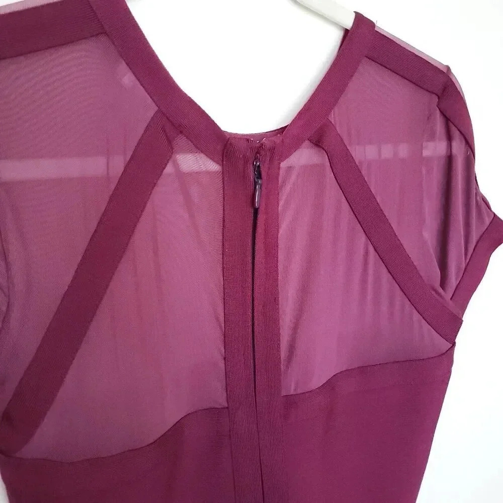 Gracia Womens Mini Bandage Dress Medium M Purple Burgundy Short Sleeve Stretchy - Picture 9 of 12
